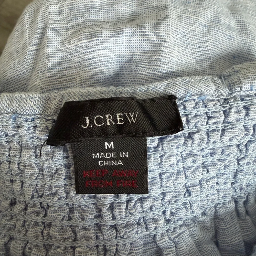 J. Crew Blue Smocked Linen-Cotton Beach Midi Dress Size Medium 41855